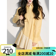 丹珠娜（DanZhuNa）丹珠娜DanZhuNa小香風黃色連衣裙2025春季女裝法式流行氣質襯衫拼 S