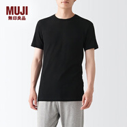 無(wú)印良品 MUJI 男式 棉質(zhì)涼爽 圓領(lǐng)短袖T恤 打底衣 打底衫 家居服打底內(nèi)搭 黑色 2S XS