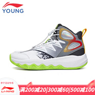 李寧（LI-NING）童鞋男大童籃球鞋新款兒童先鋒力3.0 V2夜光高幫運動(dòng)鞋子YM 標準白/瓦礫灰/黑色 36碼
