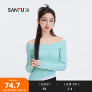 三福毛衣2025春季蕾絲斜下擺一字肩優(yōu)雅上衣女裝496694 薄荷綠 S