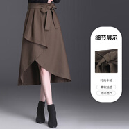 薩拉維夫 SLLAVIF黑色半身裙女2025春夏新款高腰A字裙中長款不規(guī)則設計感時尚傘裙 咖啡色 M 20