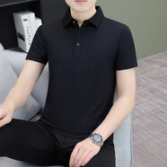 金盾（KIN DON）2025夏季新款冰絲棉男士短袖T恤休閑純色半袖保羅衫 黑 M