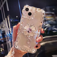 適用iphone15手機殼新款水鉆四葉草14蘋果16Promax保護套13感 四葉草水鉆-粉色 iPhone5/5S/5SE