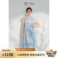 EIN【輕禮服】EIN言小黑裙中長款絲棉短袖蕾絲連衣裙女2024夏季新款 淺藍(lán) M