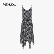 MO＆Co.editionMOCO吊帶裙2025秋新品順紆縐低腰不規(guī)則連衣裙附腰 黑白格色 L 170