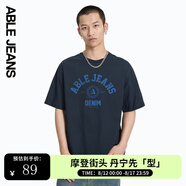 ABLE JEANS男短袖男t恤夏季復古字體百搭logo印花街頭短袖男t恤 星際藍 M