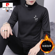 皮爾卡丹（pierre cardin）2025新款秋冬季長袖T恤男士韓版半高領衛(wèi)衣加絨加厚打底衫上衣服 巨鹿黑色 加絨 M