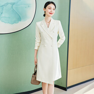 京芽播音主持藝考服裝女西裝連衣裙春秋ol通勤正裝氣質(zhì)高級(jí)上鏡職業(yè)裝 米白色長(zhǎng)袖2442 S 建議98斤以下