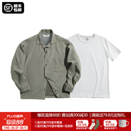 馬登工裝法式復(fù)古長(zhǎng)袖古巴領(lǐng)襯衫那不勒斯美式桃皮絨薄襯衣男秋季外套 淺綠襯衫+短t組合 L