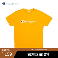 Champion夏季經(jīng)典款印花草寫LOGO圓領(lǐng)休閑運動T恤無性別冠軍短袖男女情侶 黃色(偏薄） L