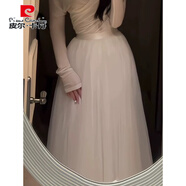 皮爾卡丹時(shí)尚潮品春夏新款同款李多海純色長紗裙A字大擺網(wǎng)紗蓬蓬裙 白色 M 新款3層加蓬70C