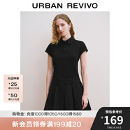 UR【寶藏裙】秋款女裝學(xué)院風(fēng)百褶廓形短袖連衣裙UYY740010 黑色 S