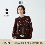 EIN PURE 多巴胺花卉繡花綿羊毛復(fù)古針織開衫外套2025早秋新款 深咖 M