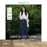 茵曼（INMAN）復(fù)古分割設(shè)計牛仔裙2025春季女裝新款洗水A字寬松顯瘦半身裙子 米白色上衣-18438059 S