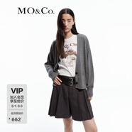MO&Co.春秋金屬標V領(lǐng)針織開(kāi)衫摩安珂 中花灰色 S 160