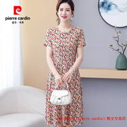 皮爾卡丹（pierre cardin）中老年女裝短袖連衣裙2025新款中年媽媽洋氣減齡夏裝奶奶顯瘦裙子 桔紅色 XL