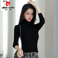 皮爾卡丹（pierre cardin）半高領(lǐng)打底衫女內(nèi)搭修身薄款秋冬新款女裝針織上衣小個子短款毛衣 黑色【高領(lǐng)】 XL 建議115-125斤穿