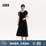 森馬連衣裙女修身收腰夏季假兩件圓領拼接針織長裙101324114016