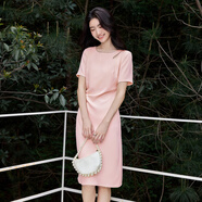 尚都比拉（Sentubila）水滴鏤空圓領(lǐng)連衣裙女2025年夏季新款氣質(zhì)法式短袖長裙子 粉色短款 M (建議100-115斤)