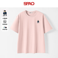 SPAO韓國同款刺繡小熊純棉短袖男女生百搭休閑寬松t恤SPDX25SD01LD 粉#SP海軍熊 S