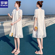 羅蒙（ROMON）氣質(zhì)百搭連衣裙女夏季新款短袖A字裙子甜美小眾純色大碼寬松遮肉 白色 L 【建議105-120斤】