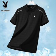 花花公子（PLAYBOY）短袖T恤男polo衫半袖翻領(lǐng)冰絲上衣男士半截袖夏季彈力透氣體恤 黑色 XL （建議130-148斤）