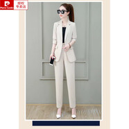 皮爾卡丹（pierre cardin）春秋大碼女裝胖mm薄款西裝套裝兩件套顯瘦洋氣職業(yè)西服外套200斤 杏色 兩件裝 M 建議80-100斤