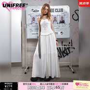 UNIFREE甜酷風(fēng)簡(jiǎn)約燙鉆設(shè)計(jì)蕾絲拼接長(zhǎng)款背心連衣裙 白色  L 