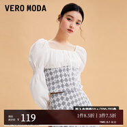 VEROMODA牛仔上衣女2023新款拼接方領(lǐng)短款印花泡泡袖甜美 J08淺牛仔灰色 155/76A/XS