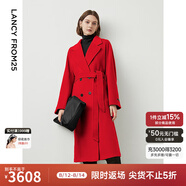朗姿【尖貨補單】純羊毛法式收腰中長(cháng)款毛呢外套大衣女西裝領(lǐng)冬季新款 中國紅 XL