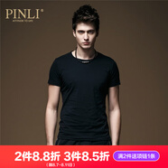 品立（PINLI）短袖t恤男夏季男裝上衣純色百搭修身打底衫男士休閑體恤 黑色 3XL 190