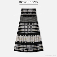溶溶【墨韻舞曲】RONGRONG 拼色定位花紋民族風(fēng)琴褶半身裙F26QQ7097 黑杏色全彈力松緊腰 4040/ (110-125斤) L