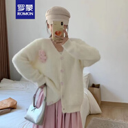 羅蒙（ROMON）韓版時(shí)尚百搭V領(lǐng)毛衣女2024秋冬季新款慵懶風(fēng)針織衫女士毛毛外套 奶白色 均碼 （80-125斤）