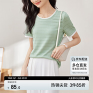 尚都比拉時(shí)尚撞色圓領(lǐng)上衣夏季百搭顯瘦短袖女裝 綠色 S