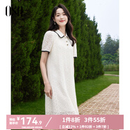 歐莎（OSA）法式小香風(fēng)翻領(lǐng)連衣裙女夏季2025新款A(yù)字蕾絲花邊中長款裙 米白色 L