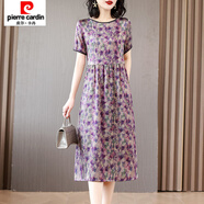 皮爾卡丹（pierre cardin）高端輕奢碎花雪紡短袖連衣裙女夏大碼寬松連身裙氣質(zhì)媽媽a字裙子 紫羅蘭 2XL 【建議體重 115-120斤】