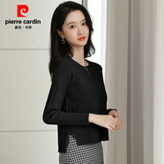 皮爾卡丹（pierre cardin）短款毛衣女秋冬女裝寬松外穿套頭上衣短裝圓領(lǐng)開叉高腰打底針織衫 黑色 S 建議80-95斤穿