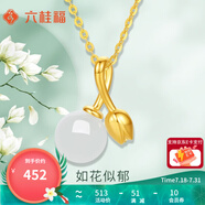 六桂福珠寶黃金吊墜女如花似郁金鑲玉吊墜和田玉郁金香玉墜七夕禮物項鏈