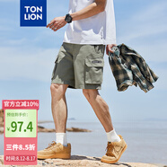 唐獅（TonLion）2025休閑短褲男工裝褲寬松五分褲直筒褲 軍綠/一批 S