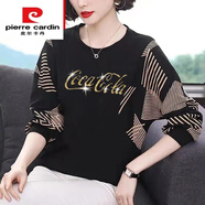 皮爾卡丹（pierre cardin）品牌【撿漏】中年長袖T恤女22年新款冬季裝寬松女裝蝙蝠衫遮肚子 黑色【字母款】 L 100-115斤