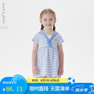馬克珍妮女童海軍領(lǐng)條紋短袖連衣裙 兒童裙子寶寶夏裝新款550505 藍(lán)白條 100