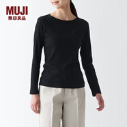 無印良品（MUJI）女式 彈力羅紋編織 圓領(lǐng)長(zhǎng)袖T恤打底衫女款內(nèi)搭 BB2OVA4S 黑色 XS (150/76A)