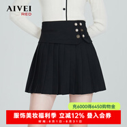 AIVEI【粉霧玫瑰系列】AIVEI欣賀艾薇2023秋新高腰甜酷風(fēng)西裝百褶短裙 黑色 L
