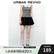 UR秋季新款女裝甜酷風(fēng)拼接松緊腰系繩短裙半裙UWU540065 黑色 S
