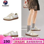 AU&MU德訓(xùn)鞋輕便運(yùn)動(dòng)休閑鞋百搭經(jīng)典小白鞋透氣板鞋平底大碼情侶男女鞋 DX019米黃【男女款】 38