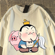 奧圣蔻可愛(ài)太乙真人T恤 2025夏新款男女中大童短袖圓領(lǐng)寬松百搭上衣 白色【Q版太乙真人靠著(zhù)飛豬】 110 建議寶寶身高100-110cm內