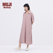 無印良品（MUJI）IDEE 女式 平紋 短袖連衣裙 女裝裙子25年夏季 連身裙 GA45CC5S 煙熏粉色 M (155/80A)