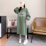 ROAR UTHAUG抽繩連帽中長(cháng)款衛衣裙秋冬新款過(guò)膝連衣裙開(kāi)叉寬松遮肉套頭外穿潮 抹茶綠 深色面料輕微掉毛介意慎 M 85-110斤