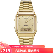 卡西歐（CASIO）手表 經(jīng)典方塊小金表時(shí)尚ins復古男表女表情侶表夜光電子表 AQ-230GA-9D 30mm表盤(pán)男款