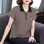 南極人新品官方大碼女裝短袖T恤女寬松翻領(lǐng)夏裝新款洋氣媽媽遮肚 2167-卡其色 M _建議80-95斤